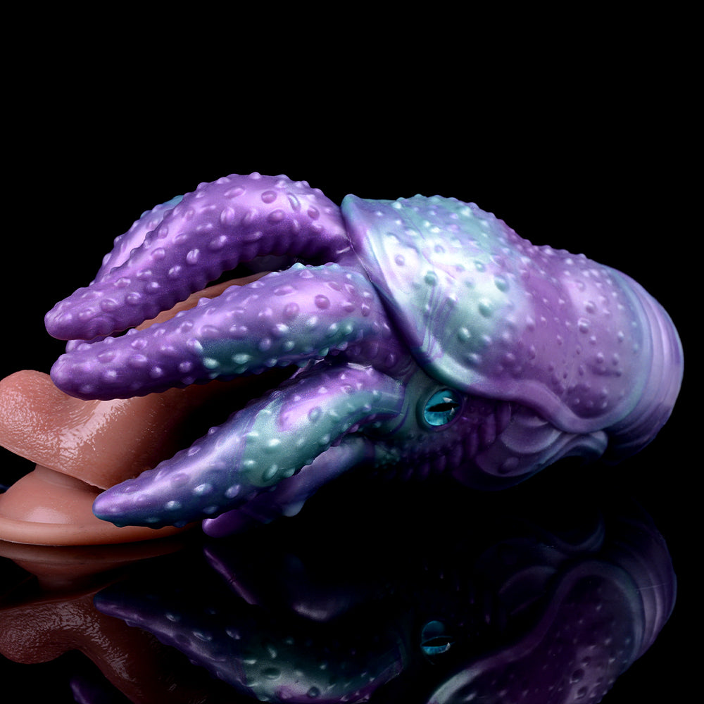 Octopus Qhela tentacle masturbator on hand, purple/teal tentacles with blue eye