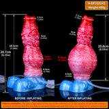 Fantasy Beast Pump-Up Dog Dildo, Größenangaben: pinker Körper vor/nach dem Aufblasen