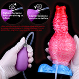 Fantasy Beast Pump-Up Dog Dildo, pink, zeigt Luftablauf-Anleitung und Ventil