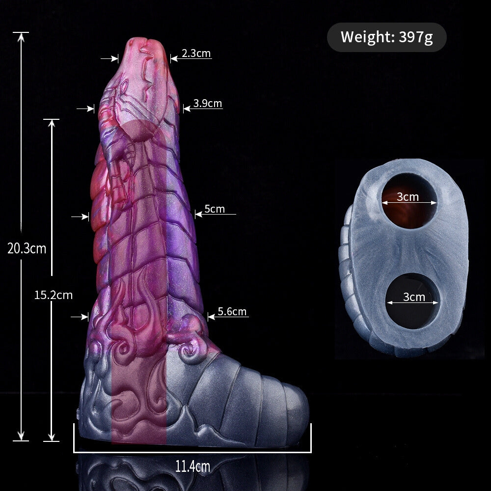 Dragon sheath extender size diagram: 20.3 cm height, 397 g weight, dual openings