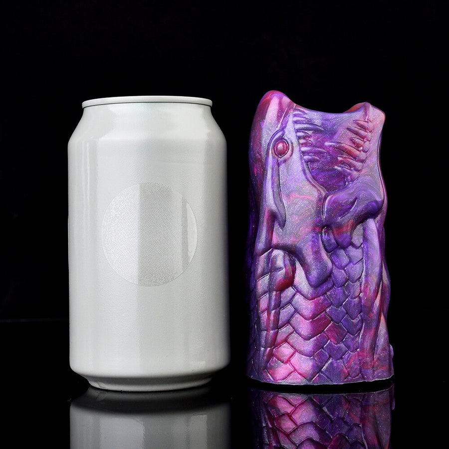 Fantasy dragon penis sleeve in purple, scaled texture with ribbed head detail