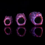Purple dragon penis sleeve openings, set of three sizes shown front view