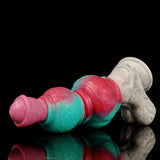 Dog knot cock ring, pink-and-teal swirl design with embossed dog-face details