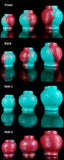 Dog knot cock ring angles: front, back, and sides in pink-and-teal gradient