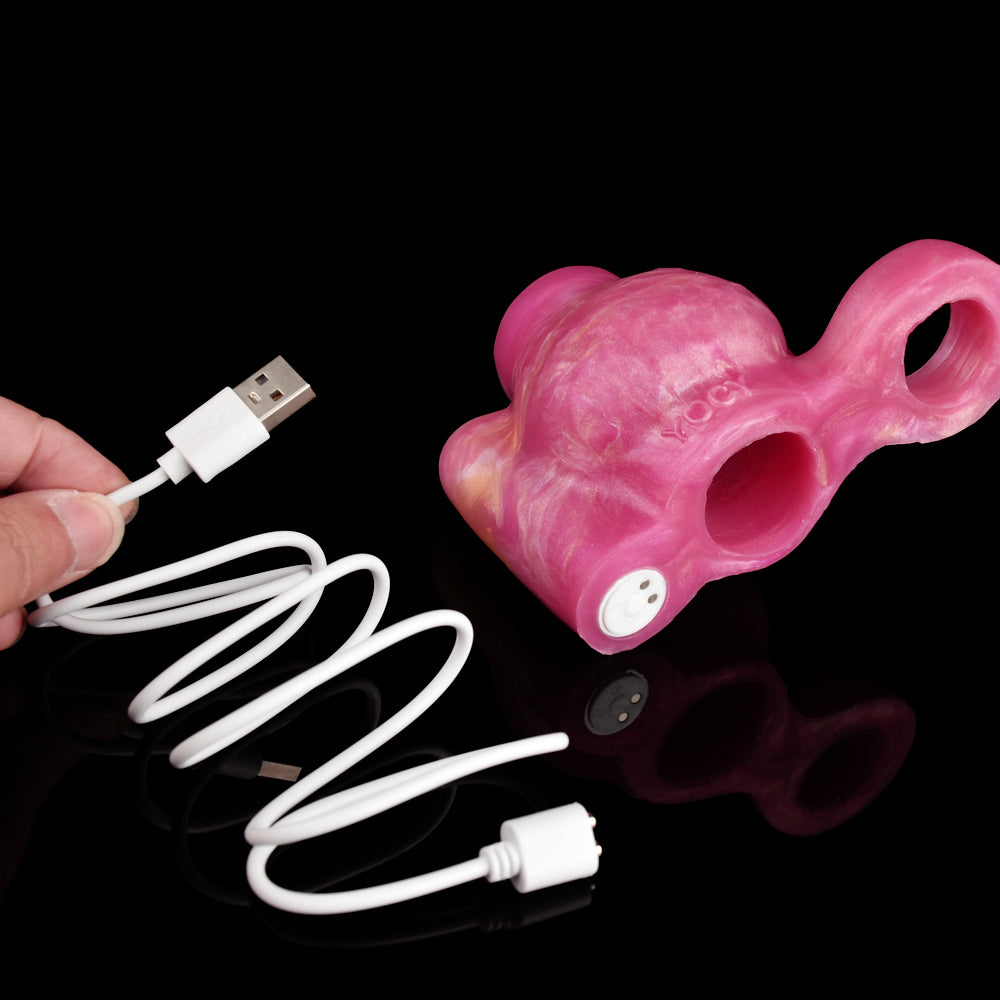 Vibrating Knot Penis Sleeve Cock Ring, pink, mit USB-Ladekabel und Anschluss