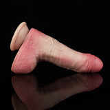 Kleiner realistischer Dildo mit Saugfuß, flache Seitenansicht, pink