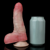 Kleiner realistischer Dildo mit Saugfuß, seitliche Ansicht, pink