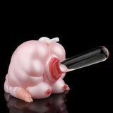 Pink pig-shaped fleshlight with red mouth opening and clear insert
