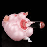 Pink pig-shaped fleshlight with clear insert and red inner ring, side angle