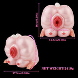 Pink pig-shaped fleshlight, side view showing red inner opening and body contours