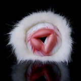 White polar bear furry fleshlight, front opening view with pink interior