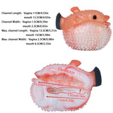 Pink pufferfish stroker cutaway showing inner channel and mouth opening
