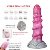 Pink ribbed octopus-style vibrator plug with gray base and round control button.