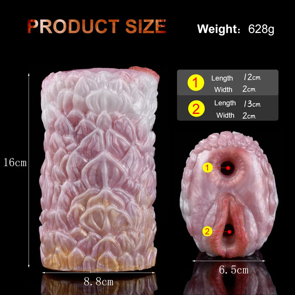 Product size diagram for canine stroker: 16 cm tall, 8.8 cm wide; weight 628 g.