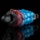 Alien tongue masturbator with clear tube tip and black base, side view