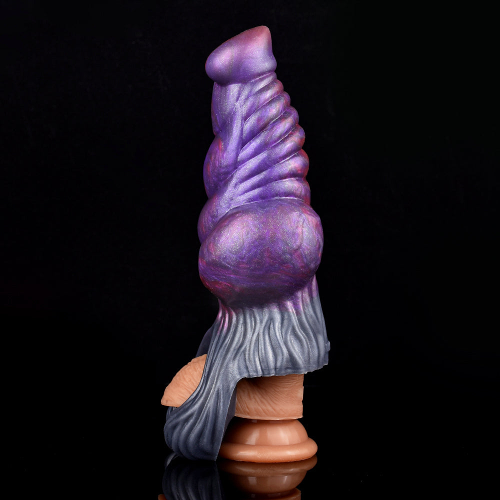 Monster Cock Sleeve, lila gerippter Körper mit breiter grauer Manschette
