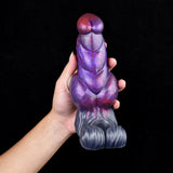 In der Hand: Monster Cock Sleeve lila gestreift mit grauer Manschette