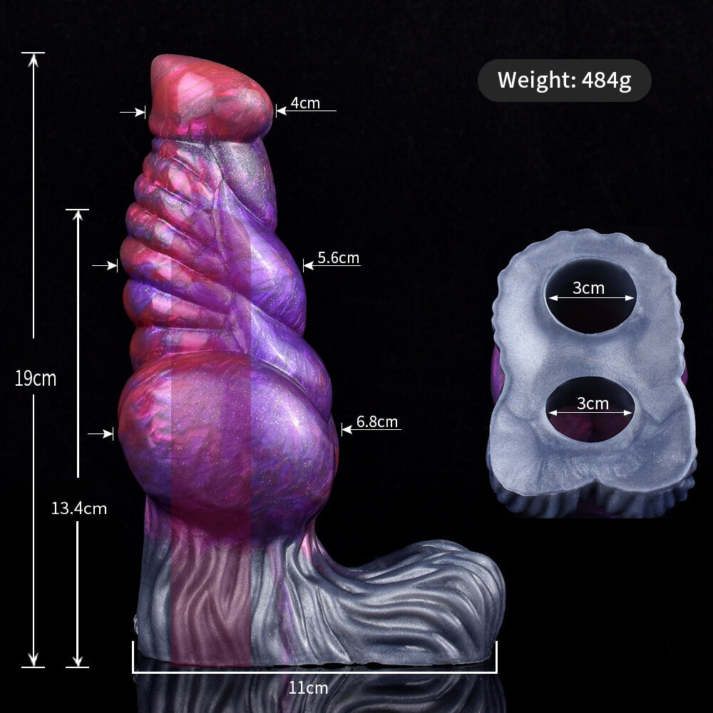 Monster Cock Sleeve lila, geriffelte Form mit grauer gewellter Manschette