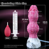 Gráfico de tamaño: dildo dragón rosa, 15.5 cm, jeringa y boquilla