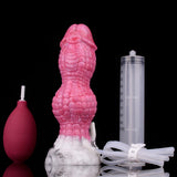 Dildo dragón rosa con cabeza tipo serpiente y base blanca