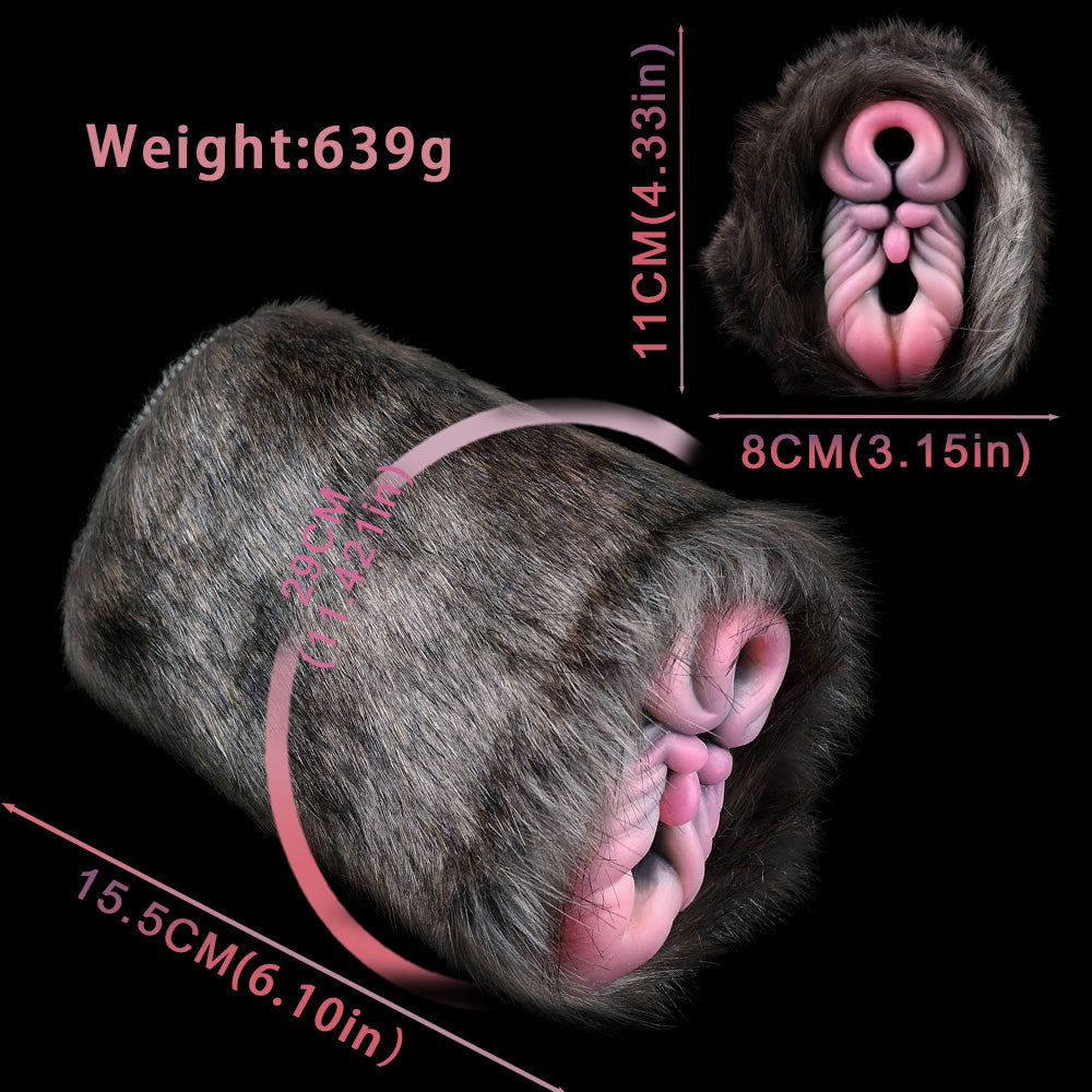 Kompakte Rhinoceros Furry Fleshlight Hülle mit grauem Fell und rosa Innenöffnung