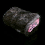 Rhinoceros plush sex toy with gray furry exterior and pink inner sleeve