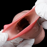 Realistic pink dog cock sleeve with open-ended knot sheath and ring base