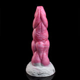 Alien vibrator upright: pink marbled shaft with ribbed head and gray base
