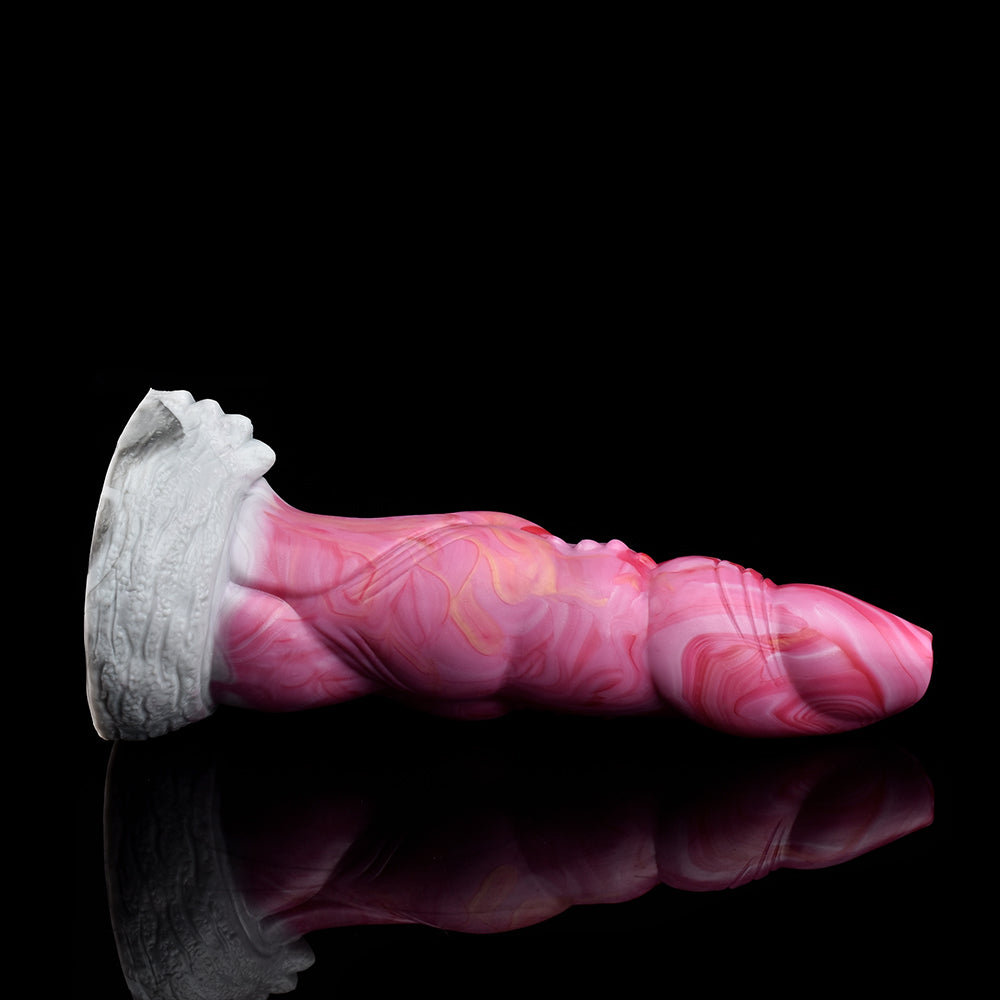 Pink marmorierter Alien-Vibrator mit Spiegelflächenansicht, langes geripptes Design