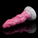 Pink marmorierter Alien-Vibrator im Seitenprofil, strukturierter Sockel, gerippt