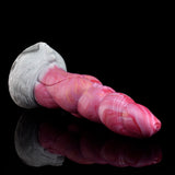 Ribbed alien vibrator, translucent pink body with textured gray base