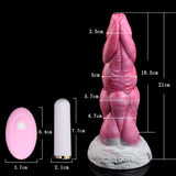 Alien-Vibrator in Pink marmoriert mit Maßen am Gerät, gerippter Griffbereich