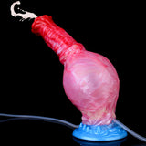 Inflatable giant dildo, red top to pink body swirls, blue base and clear tubing