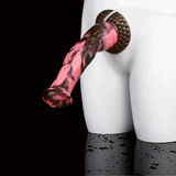 Horse-shaped dildo with suction cup, marbled pink/dark body and textured base