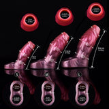 Size chart for curved dragon penis sleeve: S/M/L with height and opening sizes