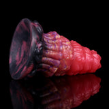 Curved angle: glossy pink alien plug with purple/black ridged underside and base