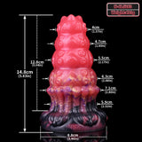 Size diagram: pink ribbed alien butt plug, 14.8 cm length, 4 cm width