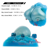 Teal and blue breast-shaped silicone sex toy with side profile