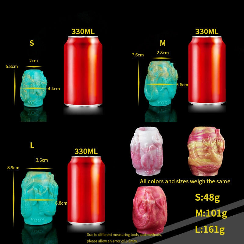 Size chart for penis sleeve extender: S, M, L dimensions and weight