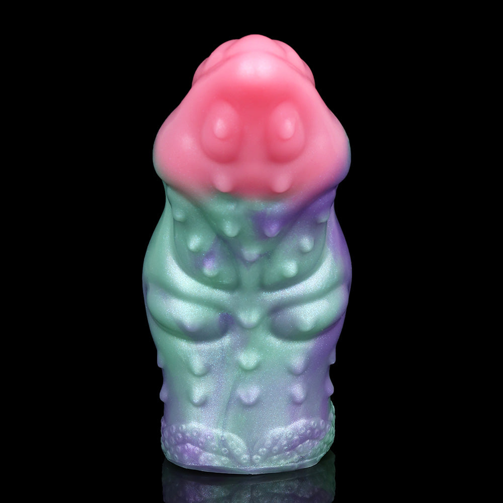 Octopus cock sheath close-up top, two pink nodules, pastel purple/teal textured bumps