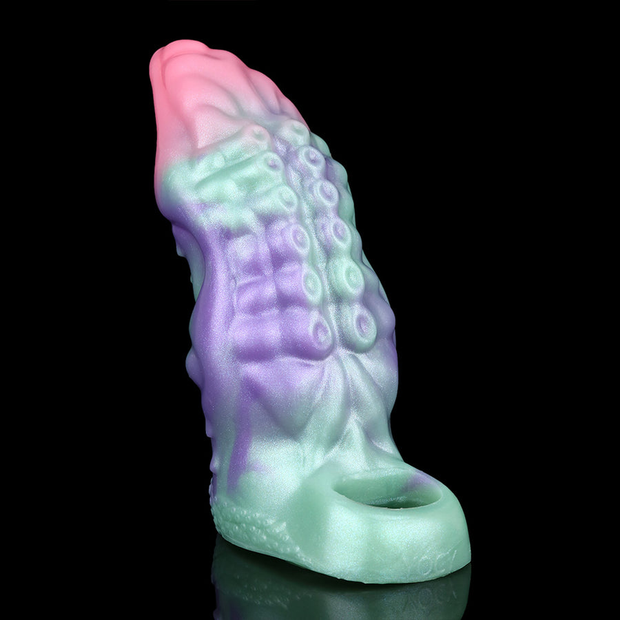 Men's octopus-shaped cock sheath, purple body with mint green base and pink tip