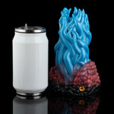 Two-tone textured silicone toy with ridged blue tip and maroon body, silver base ring