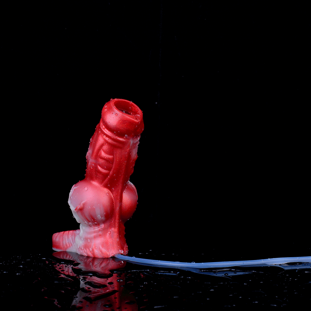 Scarlet Wyrm Sheath Extender: stehendes rot, Öffnung mit Schlauch, Squirting-Funktion