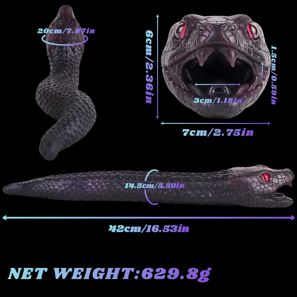 Serpentress Fleshlight front view with size diagram and internal opening