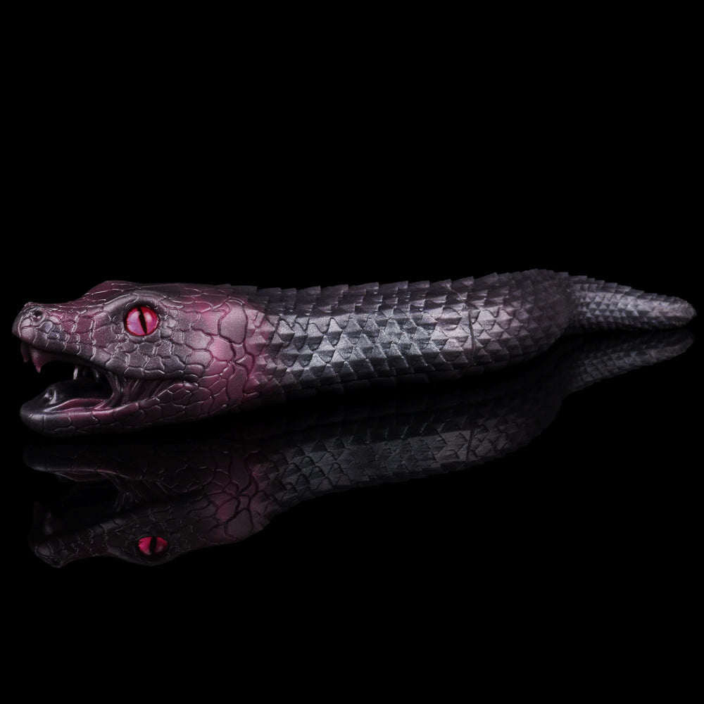 Serpentress Fleshlight creature masturbator side view with long dark purple body and open mouth