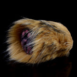 Furry two-hole stroker, end view with tan plush cover and twin openings