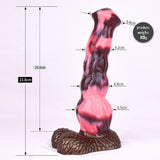 Maßskizze: Pferde-Dildo, Länge 23,8 cm, Gewicht 625 g, rot-schwarz