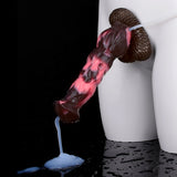 Horse-shaped toy with hose and textured rounded base, dark pink/black finish