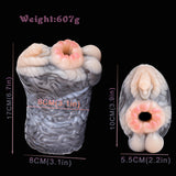 Realistic animal fleshlight with size/weight markings on the dark gray body