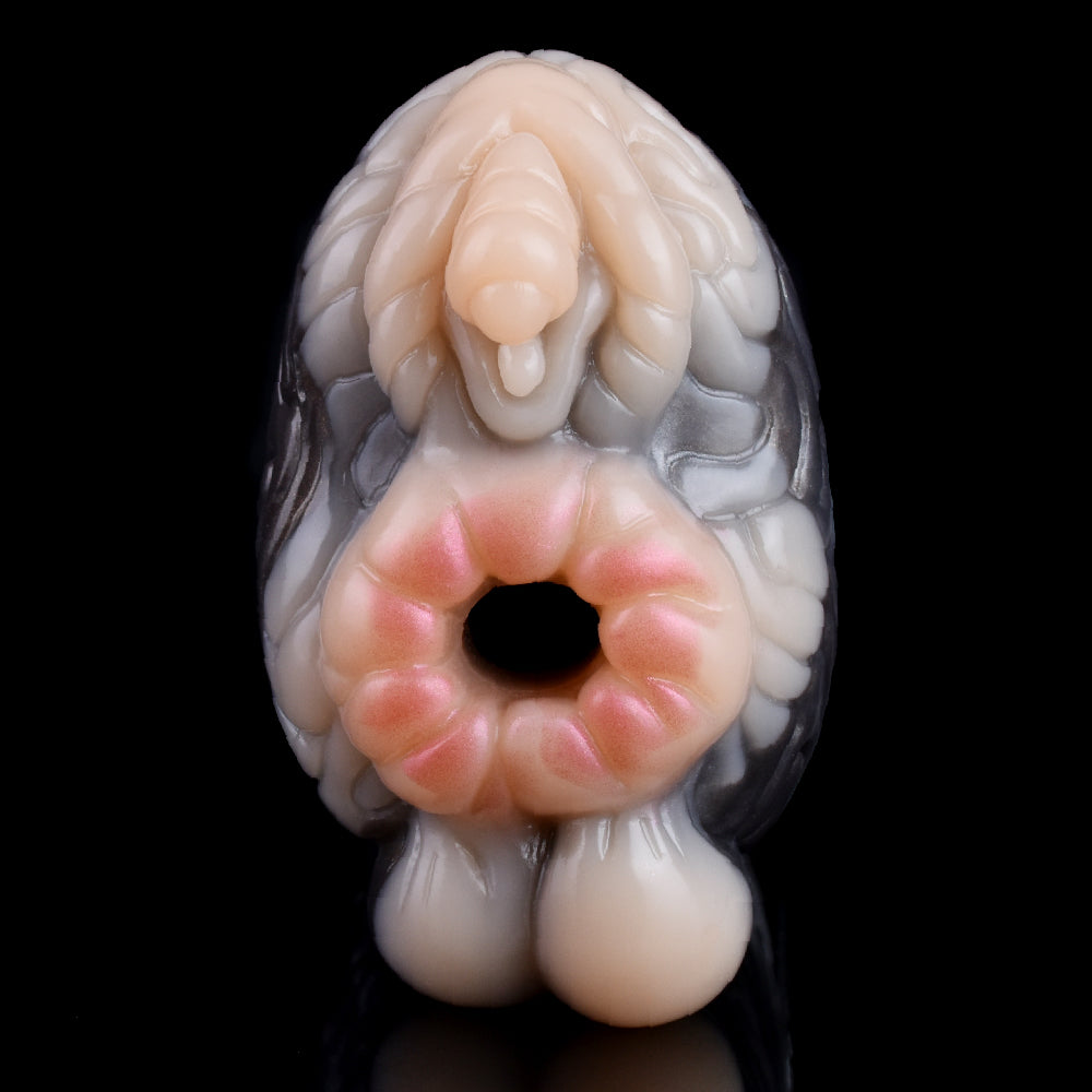 Realistic animal fleshlight, close-up of light opening with dark gray outline
